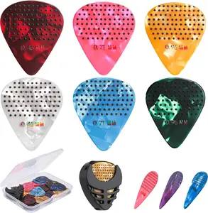 Non-slip Guitar Picks, 0.46 0.71 0.96mm Includes Thin Medium Heavy Guitar Picks,15pcs Variety Colorful Celluloid Plectrums with Guitar Picks Holder and Storage Case (15)