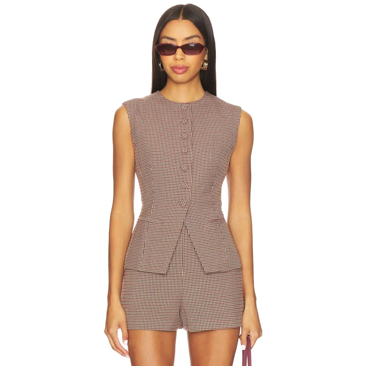 ASTR the Label Gisselle Vest in Brown Wine Plaid