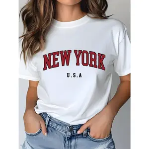 New York Usa Graphic Tee For Women Oversized Crewneck Short Sleeve Soft Cotton Casual Streetwear Y2k Aesthetic Everyday Outfit Travel Weekend Summer Top