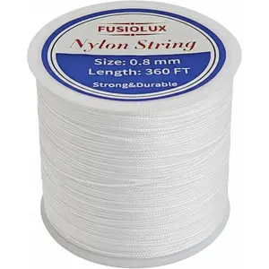 0.8mm Nylon Cord for Bracelet Making, Strong Non-Stretch Craft String for Braiding, Colorfast Nylon Braided Thread for DIY Bracelets, Macrame, Keychains, Dream Catchers (White)