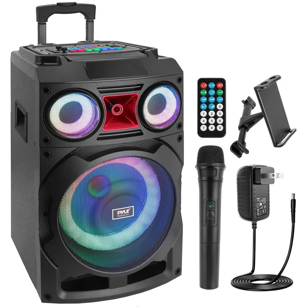 10" Portable Bluetooth PA Speaker - 800W Watts Audio Speaker with Rechargeable Battery, LED Lights, Subwoofer, Karaoke Function, USB Input, Memory Card Support, Smartphone/Tablet Devices Compatibility, Button Controls, MP3 Support, Handle, Remote Control