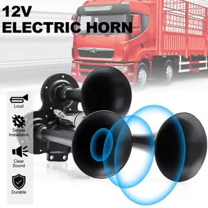 Train Horn Super Loud 3 Trumpet Air Horn Kit For Semi Truck/ Boat/ Van/ Car/ Trunk 12V DC Chrome Plated Zinc Triple Trumpets With Solenoid & Hose - Replacement