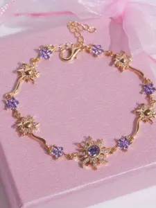 Shimmering Zirconia Sunflower Flower Lightweight Bracelet, Travel Holiday Gift, Vacation Essential, Fashion Must-Have Accessory