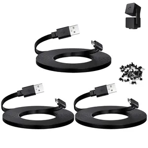 20 ft  for WYZE Cam Pan v3 Camera, Long  USB Flat Power Cord, 90 Degree 3-Pack, Black