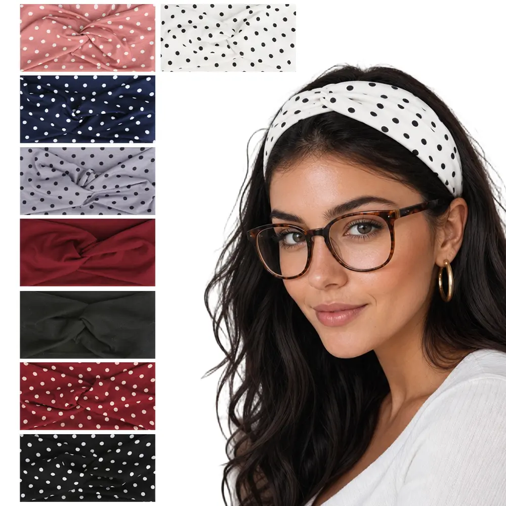 8PCS Wide Polka Dots Headbands for Women,Fashion Boho Turban Headband for Thick or Thin Hair & Wig, Wide Hairbands Head Bands Hair Accessories