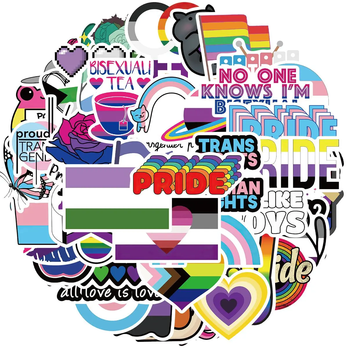 LGBTQ+ Pride Sticker, 50pcs/set Colorful Mixed Pride Sticker, Gay Sticker Bulk for Trans Bi Lesbian, Mixed Pride Sticker for Helmet Laptop
