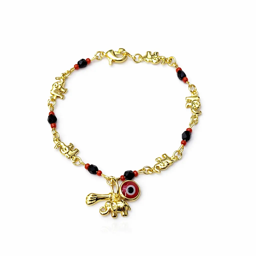 Didiray 14k Gold Plated Classic Bracelet with Durable Metal Plating  Elephant Eye and Hand Charms for Everyday Wear