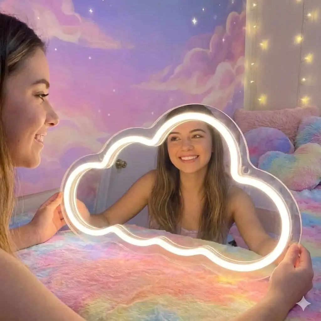 Minimalist Cloud Rectangular Neon Sign LED Light - 40x23.5cm Acrylic Back, USB-Powered, Wall/Table Mount Lighting Accessory for Home Improvement, Birthdays, Decoration