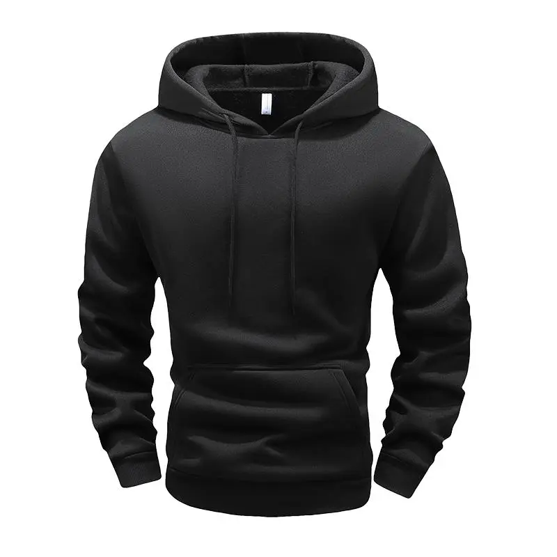 Men's Plain Fleece Pullover Hoodie with Kangaroo Pocket, Simple Casual Sweatshirt for Autumn and Winter Menswear