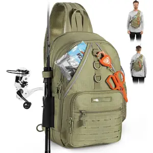 Karryall Sling Tackle Bag-Fishing Sling Pack,Fishing Backpack With Rod Holder,MOLLE System,Soft  & Gear Storage
