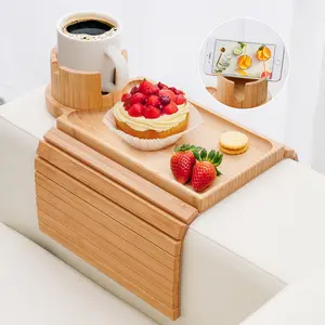 Couch Cup Holder - 3 in 1 Sofa Arm  with 360° Rotating Cup Holder & Phone Stand,Arm Chair Rest  Fits Various of Large Width Couches Armrest,Anti-Slip Foldable Couch  for Drinks Tableware side coffee small para mesa trinket shelf snack caddy tray leg