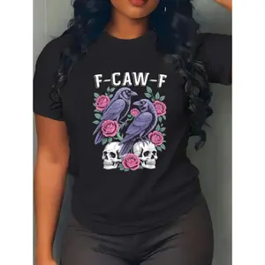100% Cotton Black Crow, F-Caw-F Funny  moon Gothic Adult Humor T-Shirt