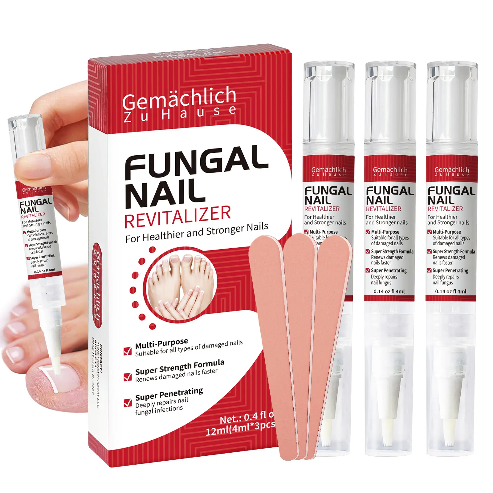 Toenail Fungus Treatment Extra Strength Nail Repair Pen, Repair Damaged Nails Yellow, Discolored, Thick and Ingrown Nails, Fungus Pen for Toenails and Fingernails with Tea Tree Oil, 3 Pens Cures Most Athlete’s Foot, Jock Itch, and Ringworm Antifungal Pen