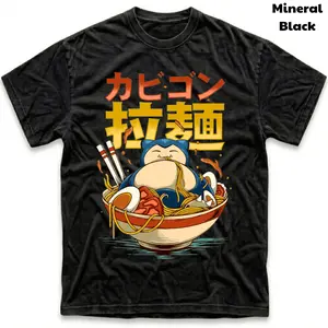 Men's and Women's T-Shirt, Vintage Snorlaxx Ramen Graphic Tee, Pokebon T-Shirt, Unisex Gift Manga Anime Tee, Gothic Grunge Y2K Emo Scene Amity Affliction Style Clothes Menswear Womenswear Streetwear