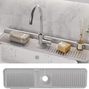 24in Kitchen Sink Faucet Mat, Silicone Folding Splash Guard, Draining Mat with Button Lock, Sink Faucet Protector, Sink Accessories for Kitchen, Kitchen Sink Accessories for Home Bathroom RV, Kitchen Accessories