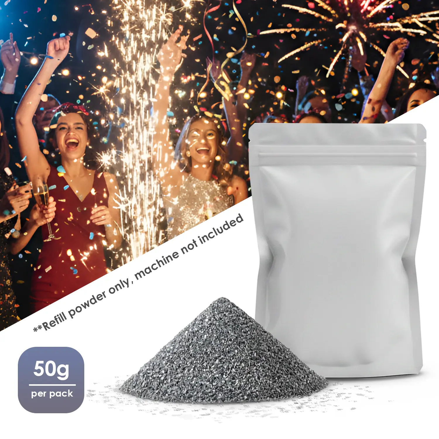 50g Vacuum-Sealed Cold Spark Powder Refill - Smokeless, Smooth Performance Lighting Accessory for Weddings, Stage Events, Party Supplies, Indoor & Outdoor Use