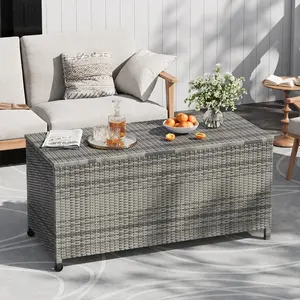 125 Gallon PE Rattan Outdoor Storage Box, Waterproof Weatherproof Deck Chest with Wheels & Handles, Large Capacity Organizer for Garden Patio Pool Yard Balcony