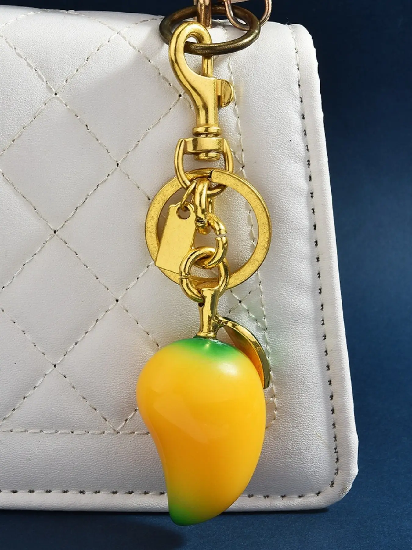 Gradient Mango Bag Charm, Dual Color Resin Pendant, Vintage Gold Keychain, Lobster Clasp, Purse Charm, Trendy Bag Charms, Bag Accessory, Bag Charms for Handbags, Perfect for Bags, Keys, AirPods, Graduation Gift