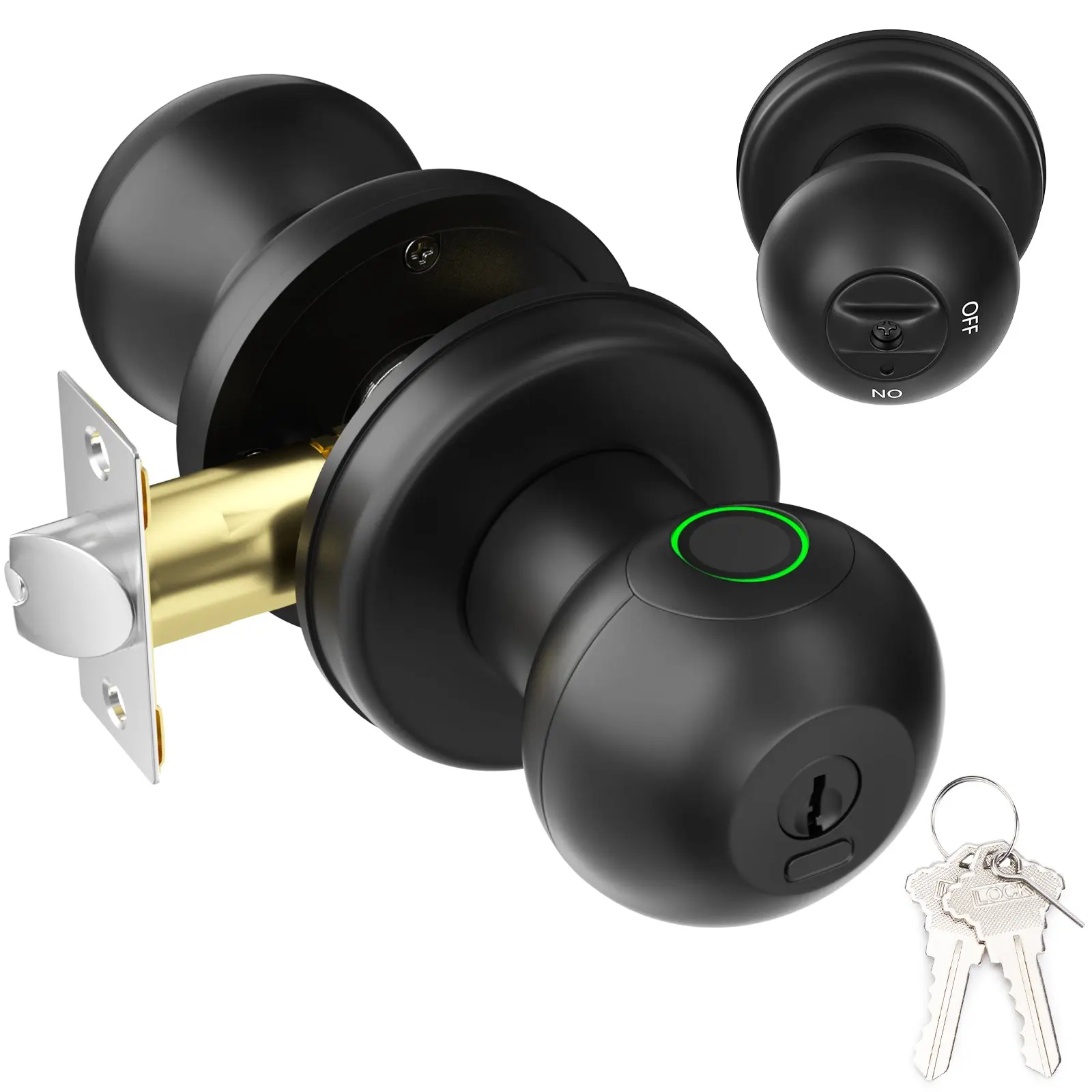 FITNATE Biometric Door Lock with Batteries, 2-in-1 Unlocking Method, Pass Mode Access, Key Backup Access, Rechargeable Fingerprint Door Handle for Bedrooms, Offices, Door Handles