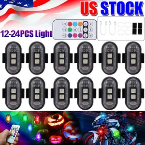12/18/24Pack Wireless LED Strobe Lights with Remote Control, 8-Color and 10-Model USB Charging Waterproof Anti-Collision LED Emergency Warning Lights Wireless Rock Lights for Cars Drone Aircraft Motorcycle Bike