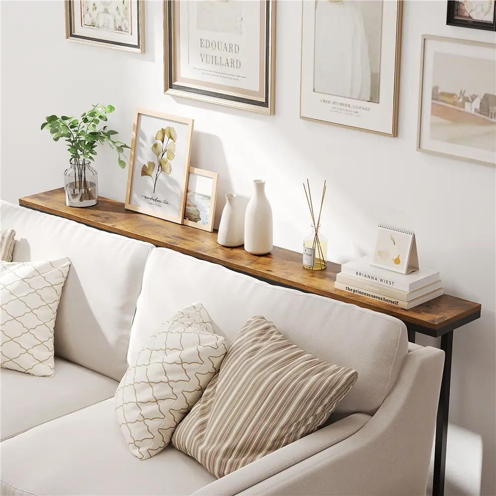 Yaheetech 63/71in Extended Narrow Console Table - Sturdy Metal Frame Entryway Accent Table, Stable Durable Indoor Furniture for Behind Couch, Hallway, Stable Durable Table