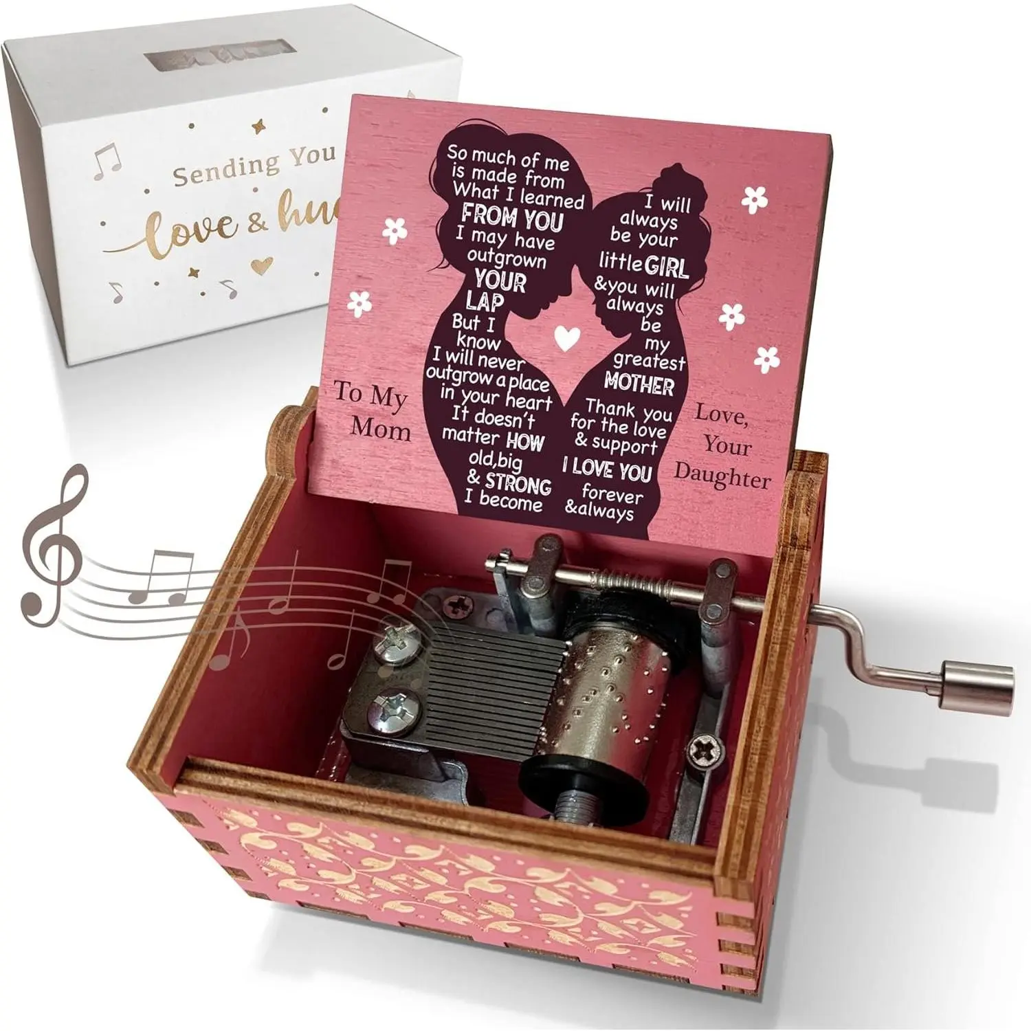 Box Gifts for Mom from Daughter,I Love You Mom Gifts You are My Sunshine Hand Crank Wooden Musical Boxes for Mom  Birthday Christmas Mothers Day