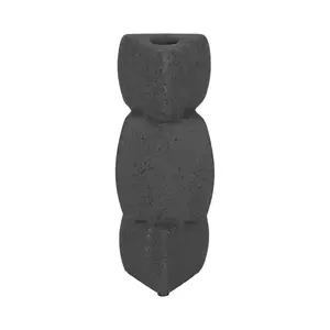 212 MAIN Stacked Shape Stone Taper Candle Holder - 9 in. Sand Glaze Finish, Black (Model 20540-03) | Home Supplies, Home Decor Accessories, Home Accessories