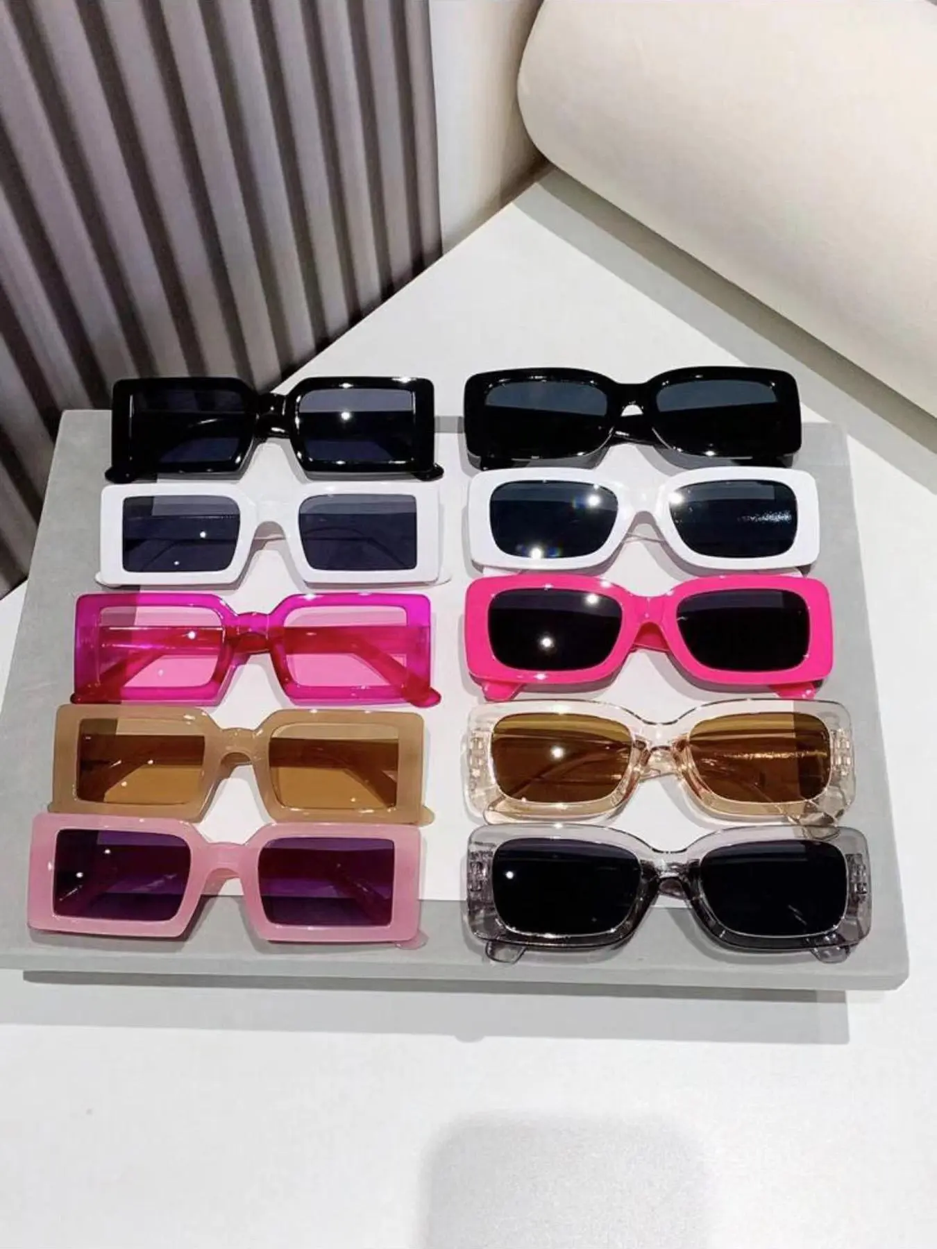 Summer Square Frame, Plastic Frame Sunglasses, Stylish Glasses, Square Sunnies, 10 Pairs Travel Collection Accessories for Women & Men, Trendy Lightweight and Durable Outdoor Glasses for Daily Use, Cool Travel Essentials