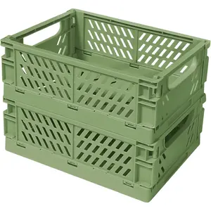 PrimPick Small Pastel Plastic Storage Bins 2Pcs Foldable Pastel Crates Plastic Basket Colorful Storage Containers Baskets Storage Unit for Classroom Kitchen Office Bedroom Desktop Home Decor