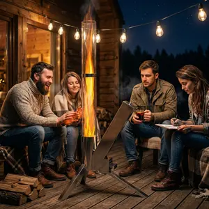 Outdoor Wood Pellet Patio Heater Rocket Stove: Low Smoke Fire Pit with Glass Tube Chimney - Heat-Resistant Backyard Garden Accessories for Camping & Heating