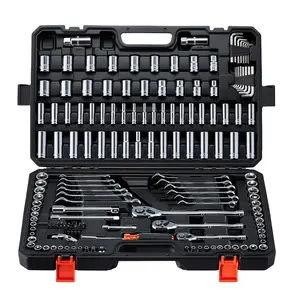 【Summervibes】VEVOR 159-Piece Complete Tool Set, Repair Toolkit with 1/4 in-3/8 in-1/2 in Drive SAE & Metric Sockets, Wrenches, Screwdriver Bits, Accessories, Storage Case for Automotive Repair (Tool Kit Set)