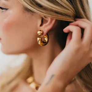 Caroline Hoop Earrings - Waterproof Design with Gold Finish and Unique Shape