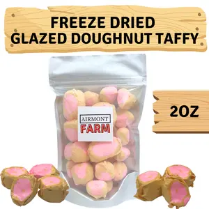Freeze Dried Candy Glazed Doughnut Salt Water Taffy 2 oz - Cut To Bite Sized Pieces - Ships In Box - Deliciously Crunchy, Intense Flavor, Lightweight Snack