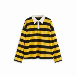 Cider Cotton-blend Two Tone Polo Striped Long Sleeve Top