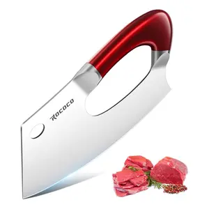 ROCOCO Meat Cleaver Knife Unique Effort Saving Kitchen Knife Professional Stainless Steel Chef Cooking Knives for Cutting Meat Vegetable Father Mother Christmas Gift Red