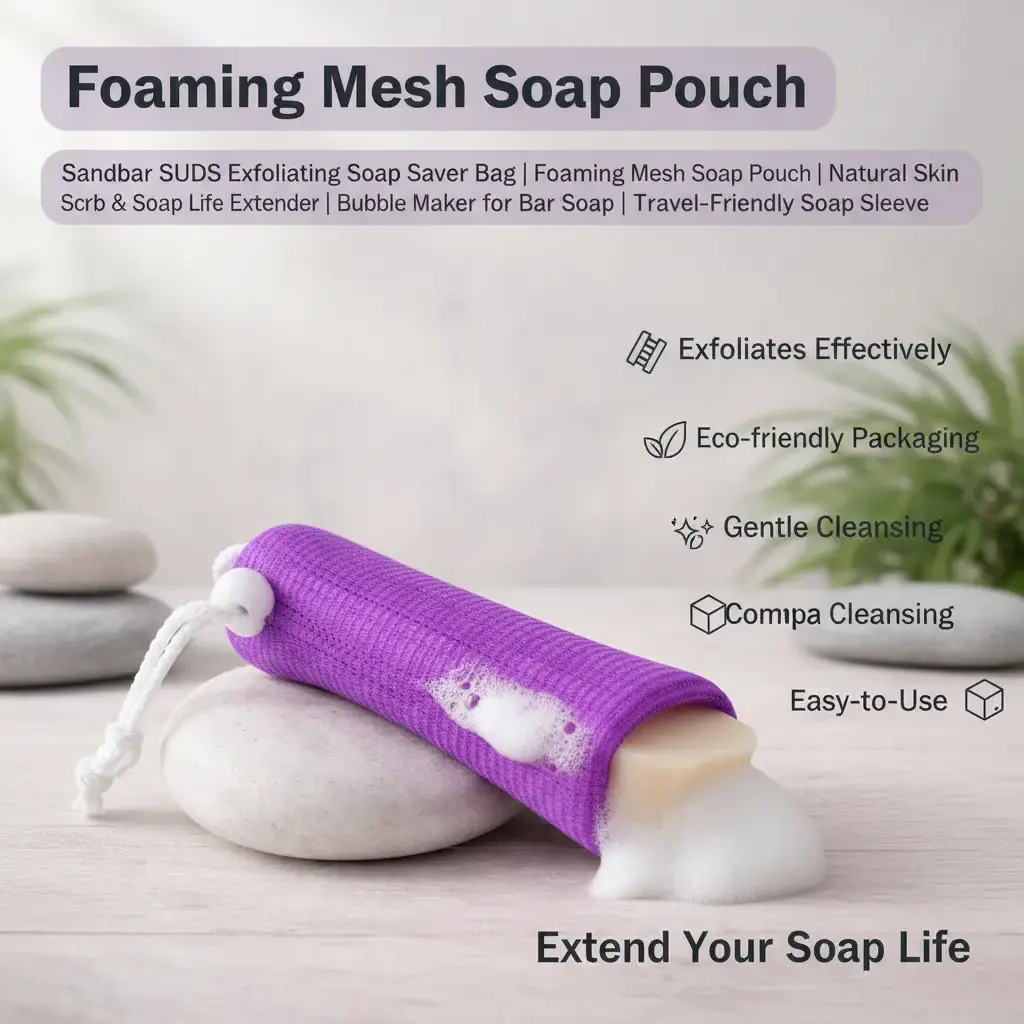Sandbar SUDS Exfoliating Soap Saver Bag | Foaming Mesh Soap Pouch | Natural Skin Scrub & Soap Life Extender | Bubble Maker for Bar Soap | Travel-Friendly Soap Sleeve