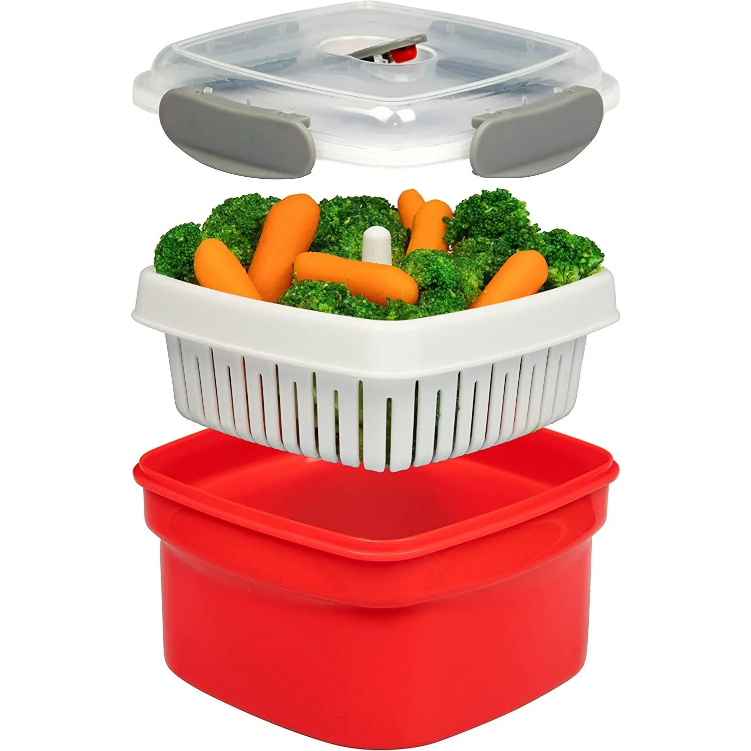 Good Cooking Microwave Cookware Steamer- 3 Pieces w Food Container, Removable Strainer & Locking Steam Vent Lid- BPA Free, Fridge and Freezer Safe