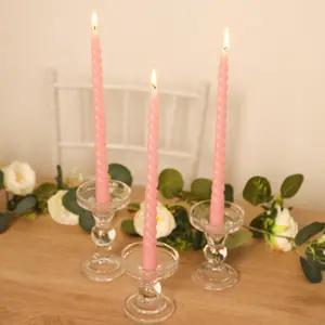 12-Pack 11" Pink Unscented Premium Taper Candles, Spiral Design, Long-Burn Wick, Dinner Candle Sticks for Home Decor