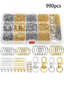 990pcs Keychain Making Kit, Includes Keychain Hooks, Lobster Clasps, Key Rings, Jump Rings, DIY Jewelry Craft Supplies, Handmade Gift Accessories