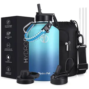 HydroPal 64oz Stainless Steel Insulated Water Bottle with Chug Lid & Straw Wide Mouth Double-wall Vacuum Thermo Flask with Paracord Carrier BPA Free Food Grade Material