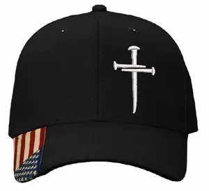 Christian Cross Baseball Cap, Religious 3 Nail Design, Black AM305 Flag Brim HAT Jesus Christian Hat Choices Adjustable Hat and Free Decal.