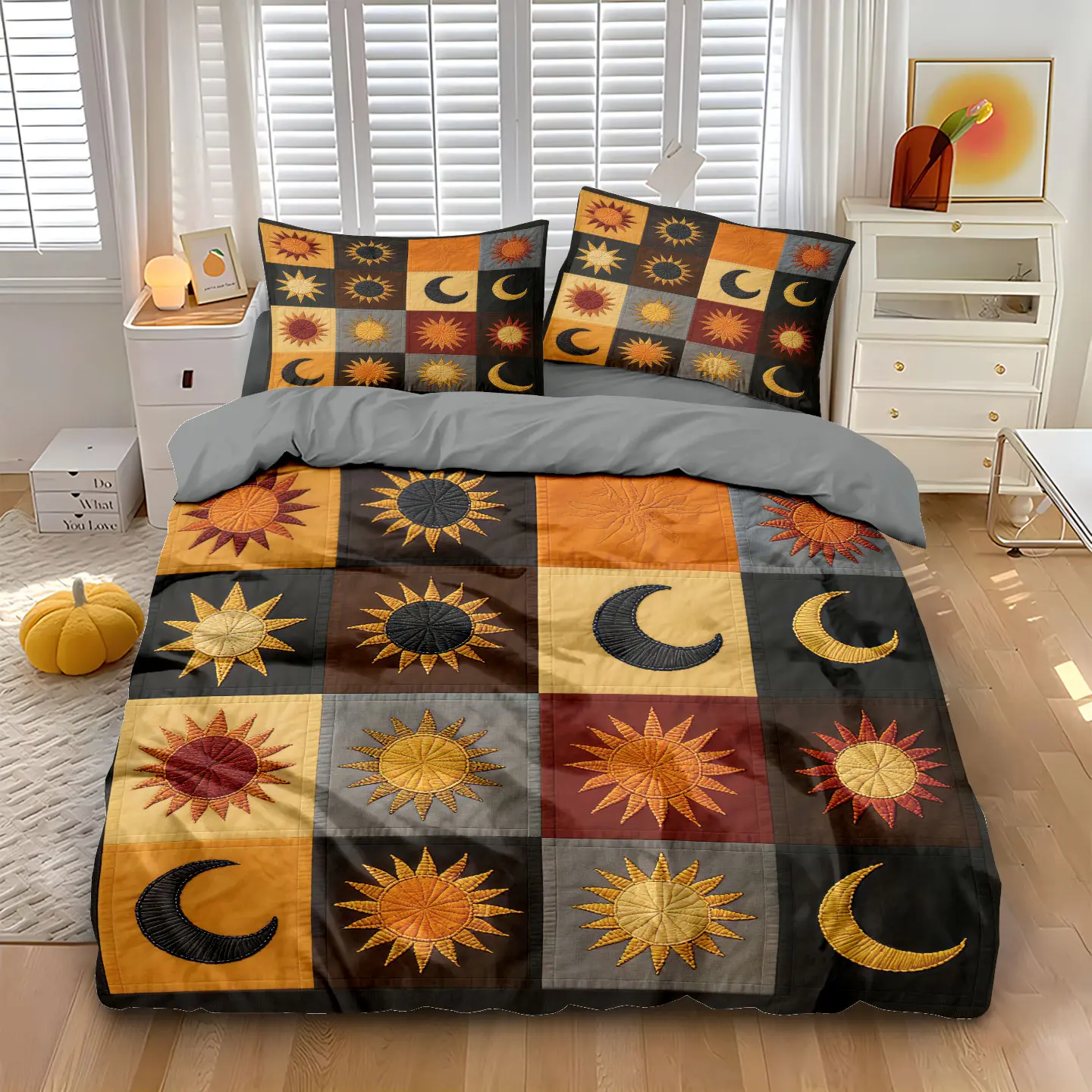 3-piece set (1 quilt cover +2 pillowcases, coreless) Sun and Moon Tonghui printed quilt cover set, Soft Bedding Sets, soft and comfortable, suitable for use in bedrooms, hotels, and dormitories. Suitable as a gift