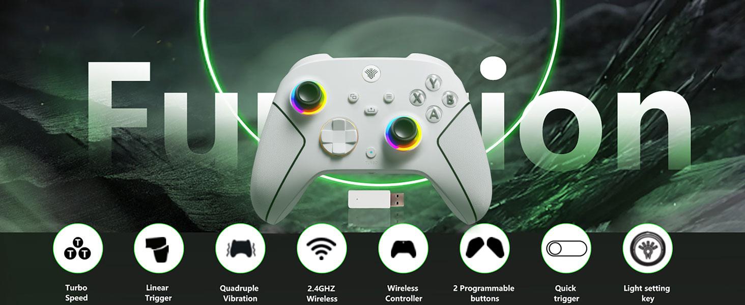 YUYIU Hall Xbox Wireless Controller for Xbox Series X|S & Steam PC with 7 RGB Lights Dual Vibration Turbo Programmable 3.5mm Audio Jack 1000mAh Battery