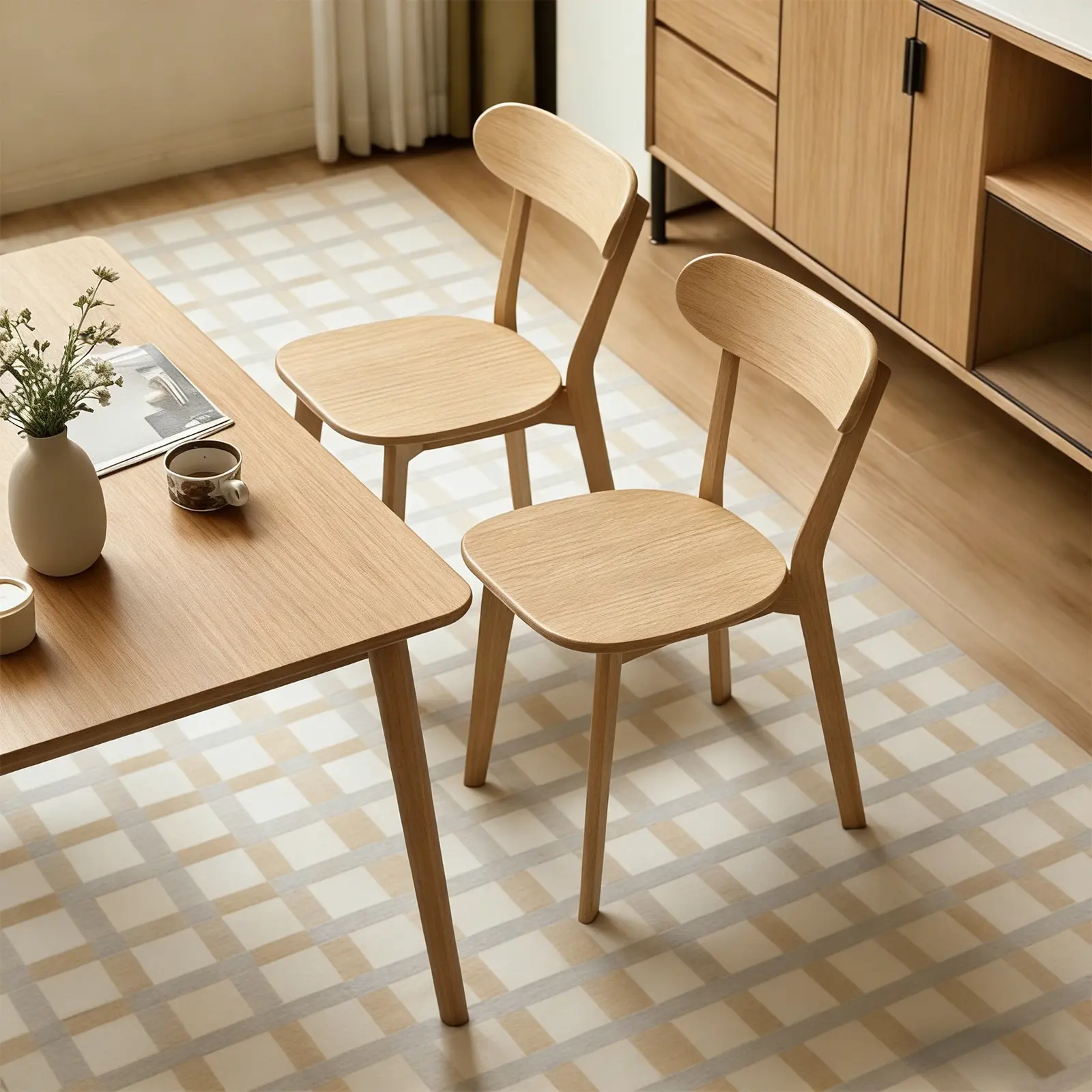 Set of 2 Solid 100% Wood Dining Chairs Mid-Century Modern Kitchen & Dining Room Chairs | Curved Backrest Kitchen Chair with Adjustable Foot Pads for Dining Room, Kitchen, Assembly Required, Contemporary
