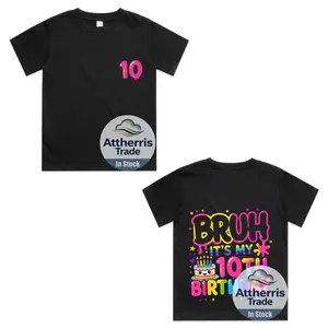 10th Birthday Girls 10 Years Old Bruh Double Digits Birthday  Front and Back Cotton T-shirt, Graphic Print Round Neck Short Sleeve Casual Tee for Boys Girls
