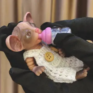 11.5cm Silicone Cat Doll, Realistic Reborn Baby, Mouth Fits Bottle, High-Quality Painted, Perfect for Kids Bath Time Play, Soft Cuddly Gift