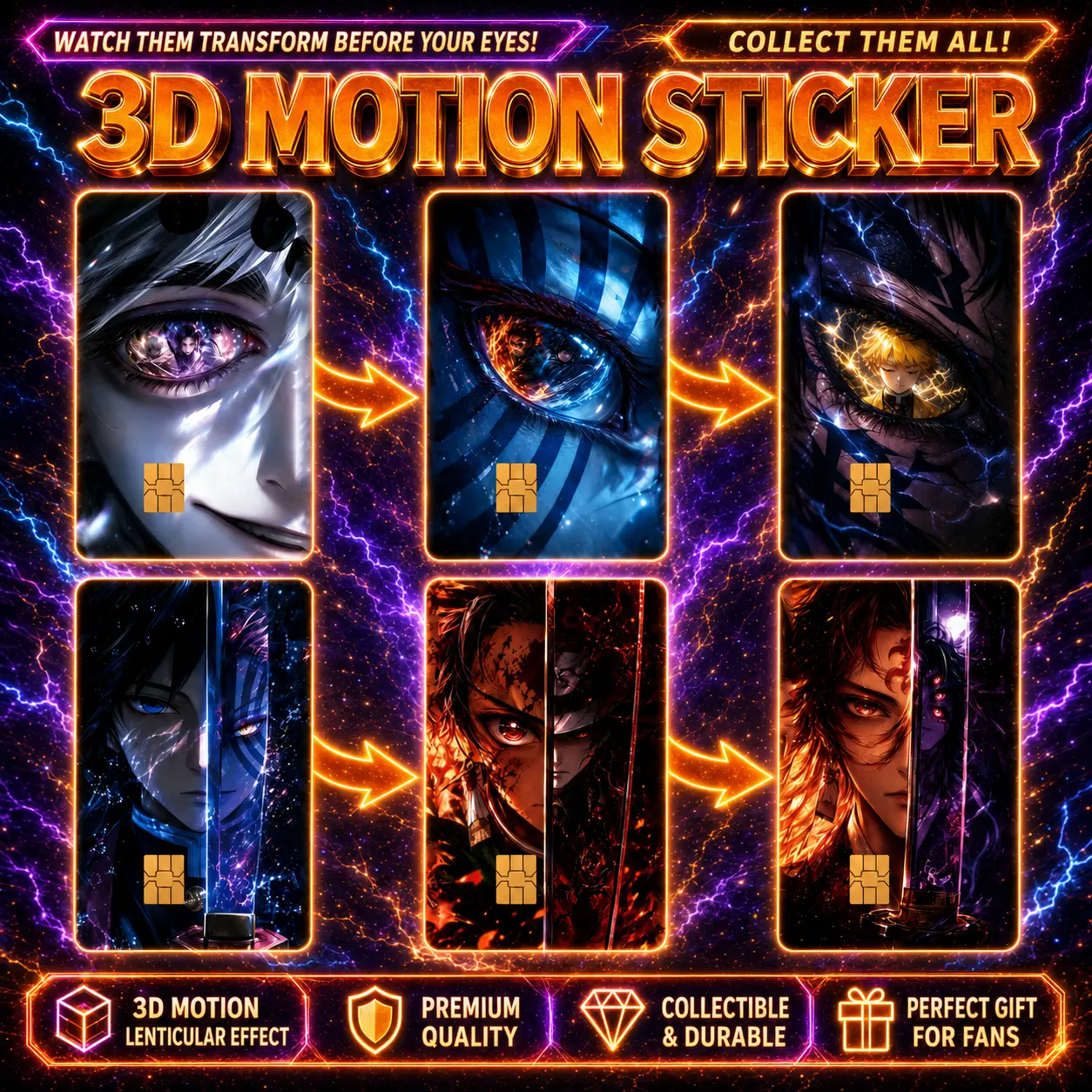 2PCS Demon Slayer 3D Deformation Vinyl Credit Card Stickers, Cartoon Debit Card Skins, Ultra-Thin Waterproof Scratch-Proof, Easy to Apply & Remove, Cute Kawaii Gift for Anime Fans - Mitsuri Kanroji, Tanjiro Kamado, Muichiro Tokito, Debit Card Decals, Card