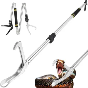 69" Heavy Duty Professional Folding Snake Grabber Tool Wide Jaw Long Hndle Stainless Steel Snake Handling Tongs for Rattlesnake Feeding