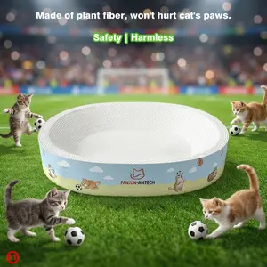 Oval Cat Scratcher, No Paper Scraps Shedding, Made of Plant Fiber Not Plastic, Anti-Slip Corrugated Cat Scratch Board for Playing Resting Scratching, Durable & Scratch Resistant