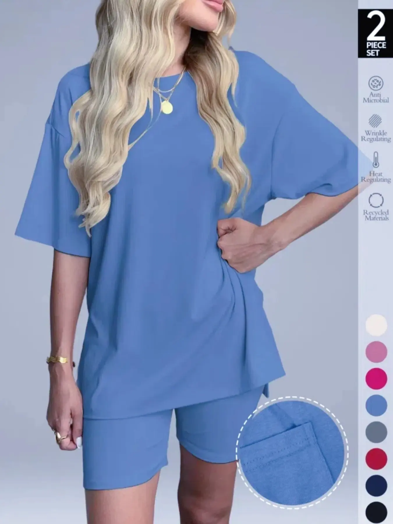 Women's Solid Color Minimalist T-Shirt and Tight Shorts Lounge Set, Casual Comfortable Round Neck Sleepwear for Summer, Features Pockets and Suitable for Outdoor Wear，Women's  Pyjama Set, Loungewear, Pajamas, Pjs, Pajama Lounge Sets, Loungewear Outfit